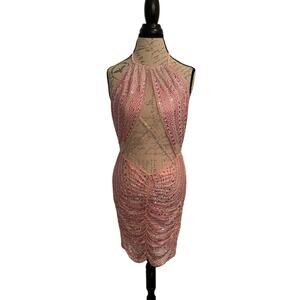Rhinestone light pink midi dress size L